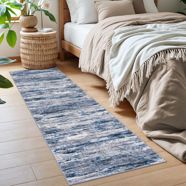 2x6 Navy Blue Gray Neutral Multi Modern Abstract Runner Rug for Hallways, Super Soft Hallway Decor Kitchen Rugs with Non-Slip, Non-Shedding Washable Rug for Entryway Bedroom Indoor - Image 3