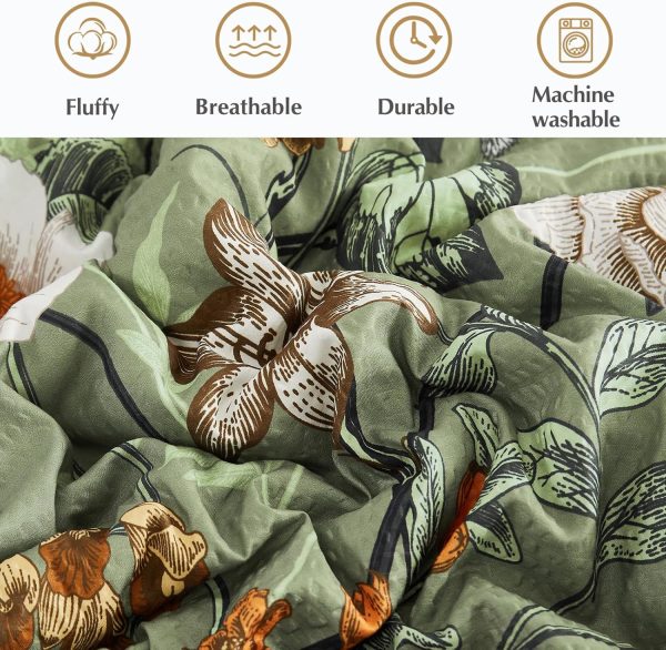 CASAAGUSTO King Size Comforter Set, 7 PCS Green Floral Comforter Set with Flowers Leaves Pattern, Soft All Season King Bedding Set(102"X90") - Image 5