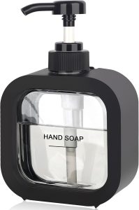 Hand & Dish Soap Dispenser - Modern Plastic Pump with Labels - Black