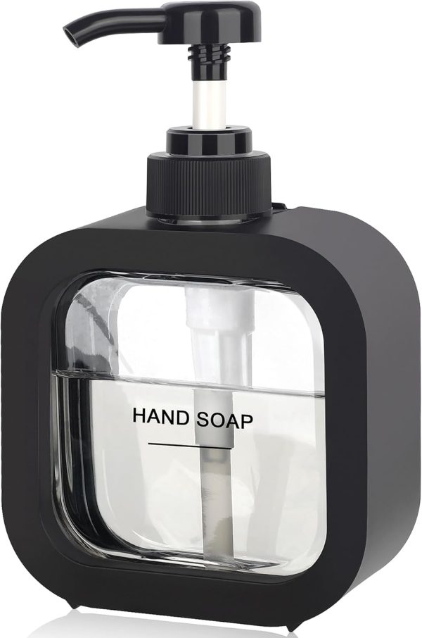 Hand & Dish Soap Dispenser - Modern Plastic Pump with Labels - Black