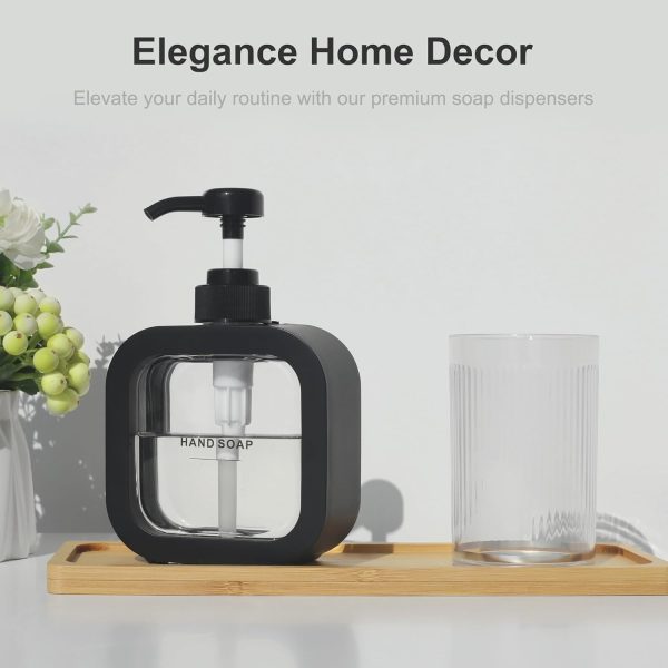 Hand & Dish Soap Dispenser - Modern Plastic Pump with Labels - Black - Image 2