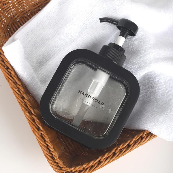 Hand & Dish Soap Dispenser - Modern Plastic Pump with Labels - Black - Image 3