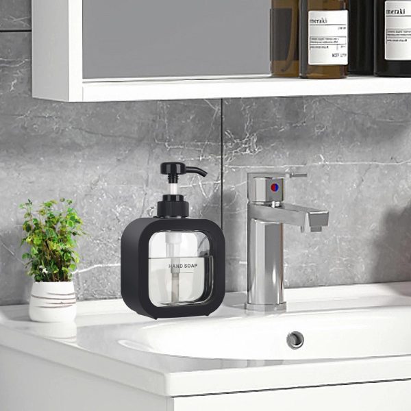 Hand & Dish Soap Dispenser - Modern Plastic Pump with Labels - Black - Image 4