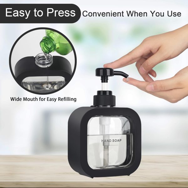 Hand & Dish Soap Dispenser - Modern Plastic Pump with Labels - Black - Image 5