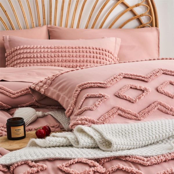 KAKIJUMN Blush Pink Tufted Comforter Set Full Size 7 Piece Bed in a Bag, Shabby Chic Boho Comforter and Sheet Set, All Season Soft Microfiber Complete Bedding Set(Pink,Full) - Image 4