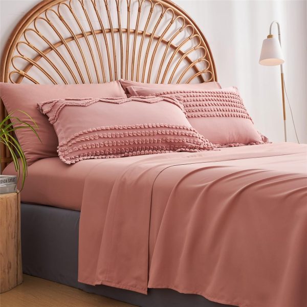KAKIJUMN Blush Pink Tufted Comforter Set Full Size 7 Piece Bed in a Bag, Shabby Chic Boho Comforter and Sheet Set, All Season Soft Microfiber Complete Bedding Set(Pink,Full) - Image 5