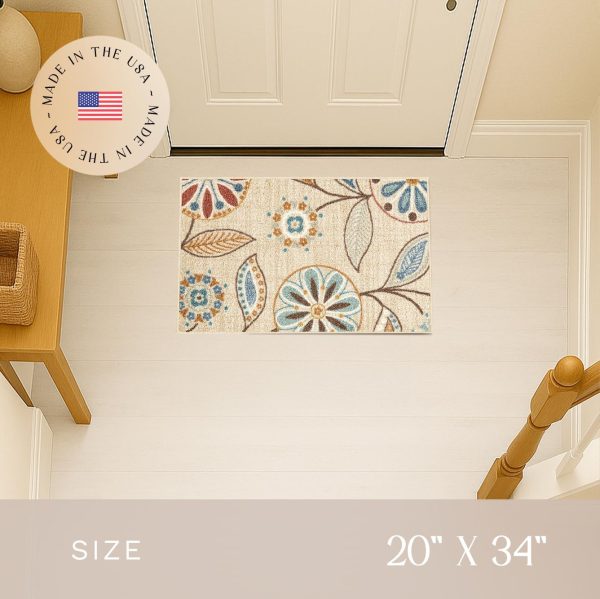 Maples Rugs Reggie Floral Kitchen Rug - Made in USA - Washable, Non Slip Indoor Carpet for Entryway, Foyer, Kitchen, and Bathroom, 1'8 x 2'10, Beige - Image 2