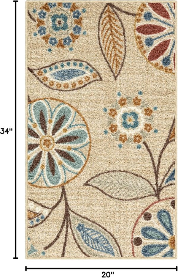 Maples Rugs Reggie Floral Kitchen Rug - Made in USA - Washable, Non Slip Indoor Carpet for Entryway, Foyer, Kitchen, and Bathroom, 1'8 x 2'10, Beige - Image 3