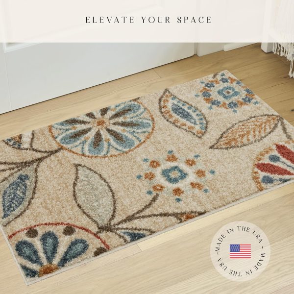 Maples Rugs Reggie Floral Kitchen Rug - Made in USA - Washable, Non Slip Indoor Carpet for Entryway, Foyer, Kitchen, and Bathroom, 1'8 x 2'10, Beige - Image 4